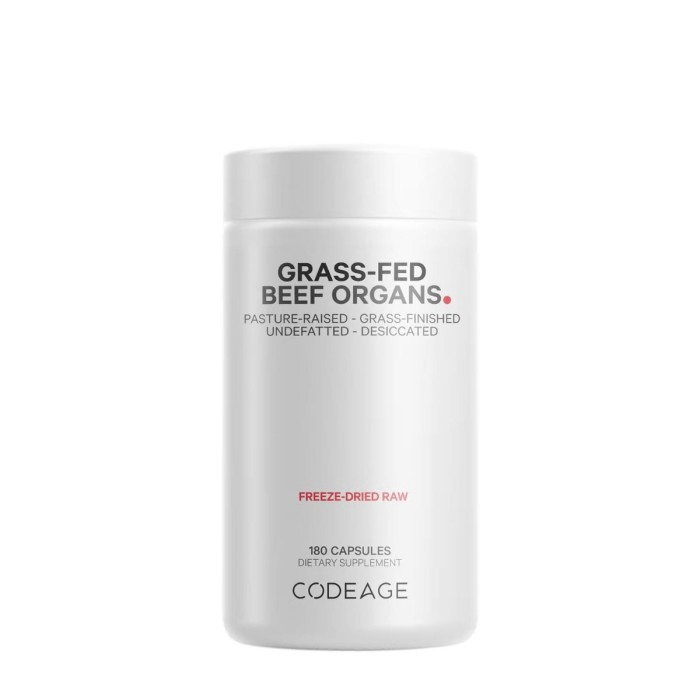 Codeage Grass-fed Beef Organs, Supliment Premium Cu Organe De Vite Hranite Cu Iarba, 180 Cps Codeage Grass-fed Beef Organs, Supliment Premium Cu Organe De Vite Hranite Cu Iarba, 180 Cps