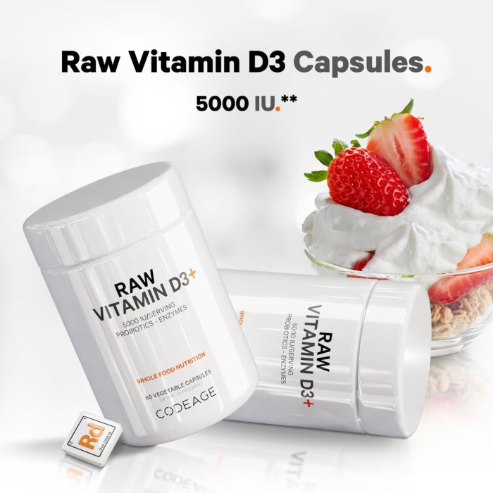 Codeage Raw Vitamin D3, Vitamina D3 (5000 Iu) Naturala Din Saccharomyces Cerevisiae, 60 Cps Codeage Raw Vitamin D3, Vitamina D3 (5000 Iu) Naturala Din Saccharomyces Cerevisiae, 60 Cps