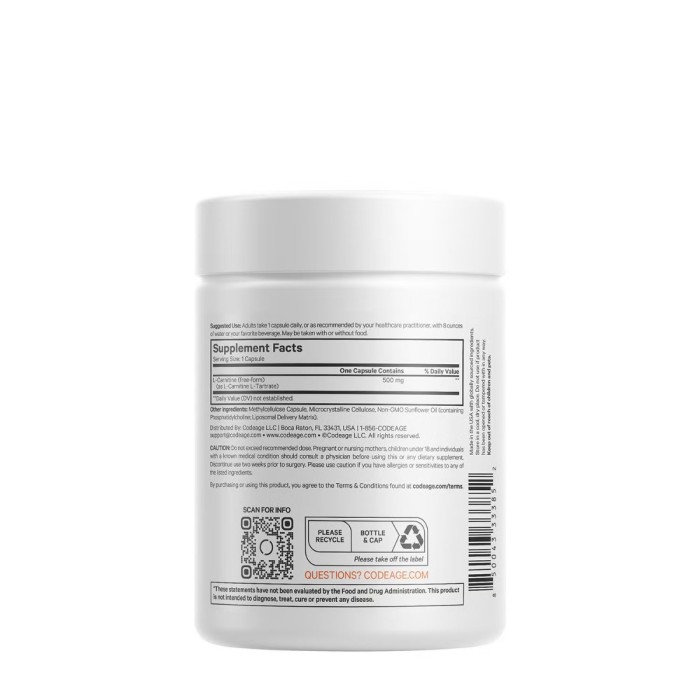 Codeage Liposomal L-carnitine+ , L-carnitina Lipozomala Pentru Energie Celulara Si Suport Metabolic, 90 Cps Codeage Liposomal L-carnitine+ , L-carnitina Lipozomala Pentru Energie Celulara Si Suport Metabolic, 90 Cps