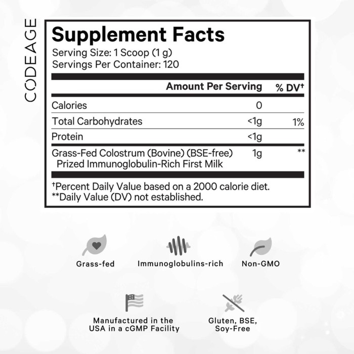 Codeage Bovine Colostrum Powder Unflavored Immunoglobulin Rich, Colostru Bovin Cu Imunoglobuline Pentru Imunitate Si Digestie Fara Aroma, 120g Codeage Bovine Colostrum Powder Unflavored Immunoglobulin Rich, Colostru Bovin Cu Imunoglobuline Pentru Imunitate Si Digestie Fara Aroma, 120g