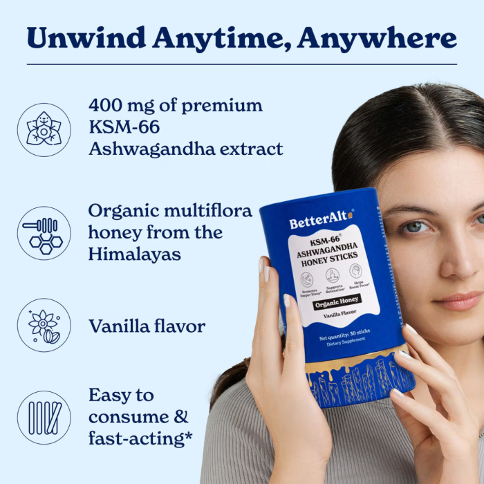 Better Alt Ksm-66 Ashwagandha Honey Sticks, Pliculete De Ashwagandha Si Miere, 30 Pliculete Better Alt Ksm-66 Ashwagandha Honey Sticks, Pliculete De Ashwagandha Si Miere, 30 Pliculete