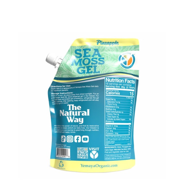 Yemaya Organic, Sea Moss Gel, Gel Organic Yemaya Cu Muschi De Mare Cu Aroma De Ananas, 473 Ml Yemaya Organic, Sea Moss Gel, Gel Organic Yemaya Cu Muschi De Mare Cu Aroma De Ananas, 473 Ml