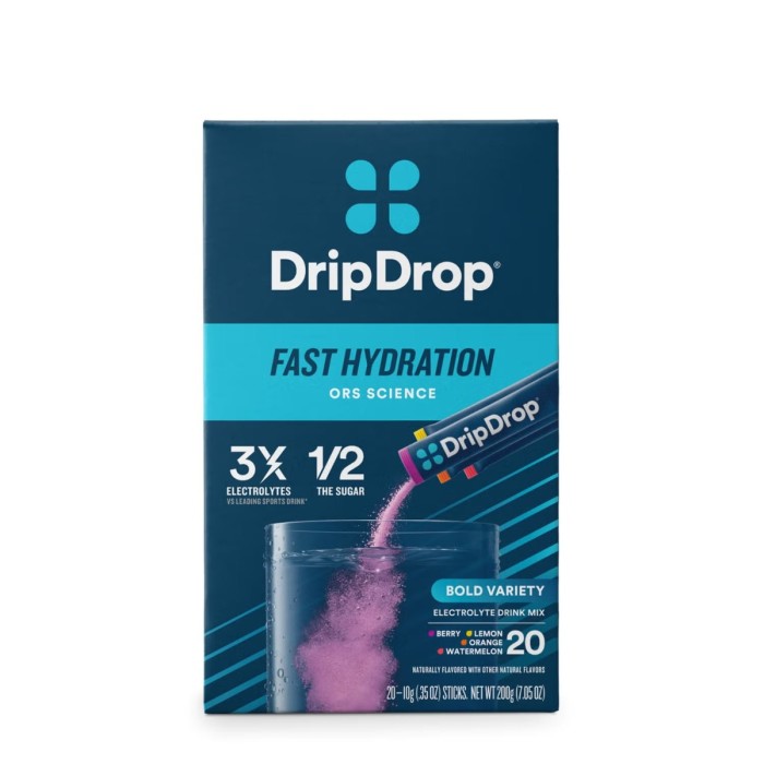 Dripdrop Electrolyte Drink Mix Bold Variety, Electroliti Cu Diferite Arome, 200 G Dripdrop Electrolyte Drink Mix Bold Variety, Electroliti Cu Diferite Arome, 200 G