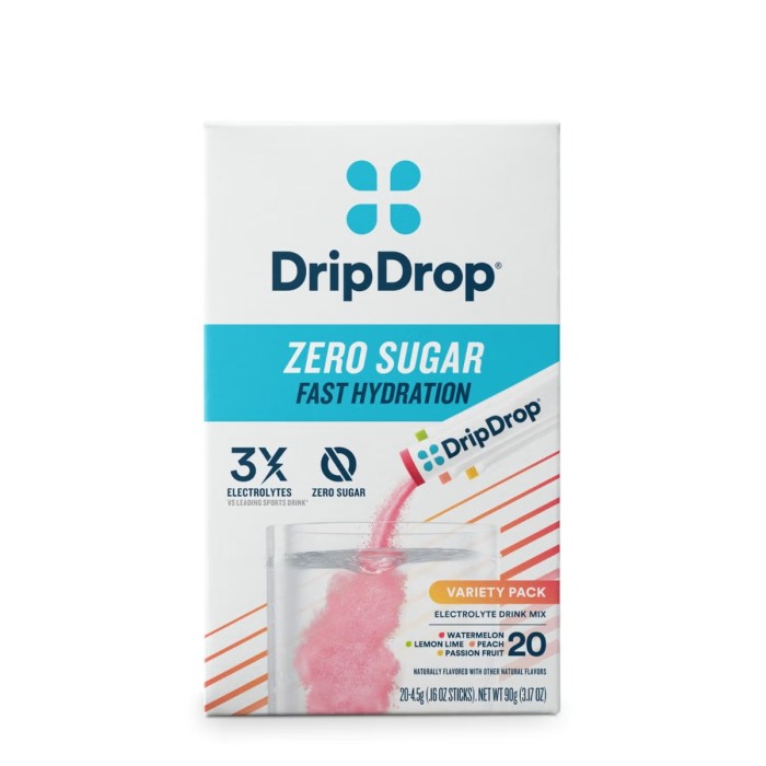 Dripdrop Electrolyte Drink Mix Variety, Electroliti Fara Zahar Cu Diferite Arome, 90 G Dripdrop Electrolyte Drink Mix Variety, Electroliti Fara Zahar Cu Diferite Arome, 90 G
