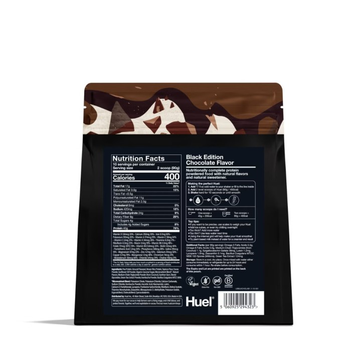 Huel Black Edition, High-protein Meal Powder, Masa Completa Bogata In Proteine 100% Vegana, Cu Aroma De Ciocolata, 900 G Huel Black Edition, High-protein Meal Powder, Masa Completa Bogata In Proteine 100% Vegana, Cu Aroma De Ciocolata, 900 G