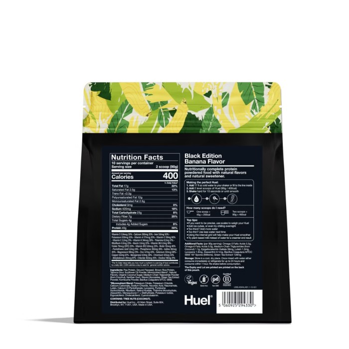 Huel Black Edition, High-protein Meal Powder, Masa Completa Bogata In Proteine 100% Vegana, Cu Aroma Naturala De Banane, 900g Huel Black Edition, High-protein Meal Powder, Masa Completa Bogata In Proteine 100% Vegana, Cu Aroma Naturala De Banane, 900g