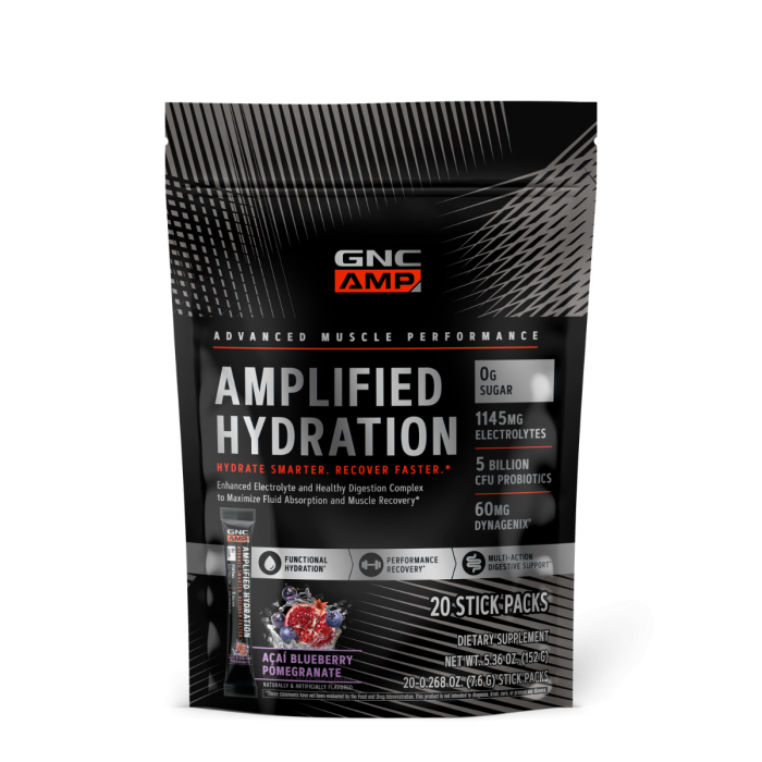 Gnc Amp Amplified Hydration, Electroliti Cu Aroma De Acai, Afine Si Rodie, 20 De Plicuri, 150 G Gnc Amp Amplified Hydration, Electroliti Cu Aroma De Acai, Afine Si Rodie, 20 De Plicuri, 150 G