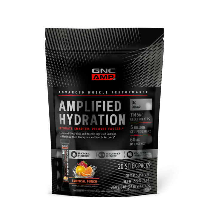 Gnc Amp Amplified Hydration, Electroliti Cu Aroma De Fructe Tropicale, 20 De Plicuri, 152 G Gnc Amp Amplified Hydration, Electroliti Cu Aroma De Fructe Tropicale, 20 De Plicuri, 152 G