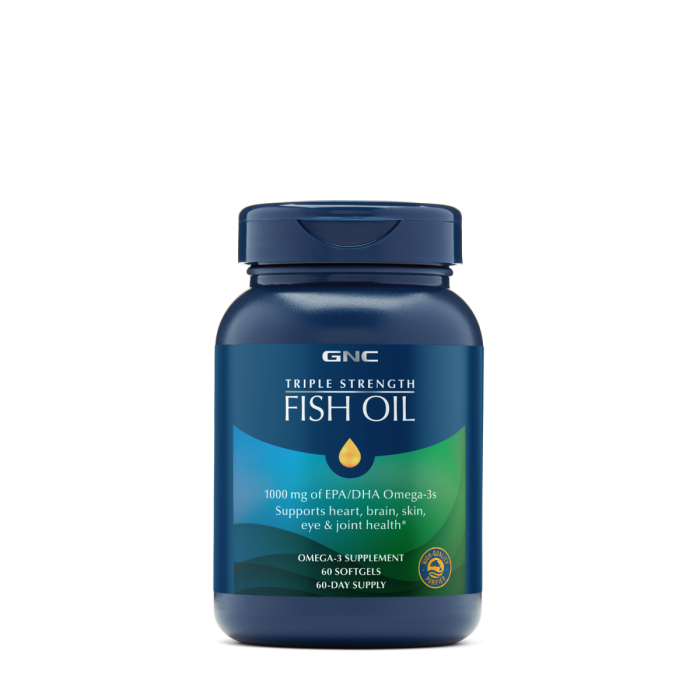 Gnc Triple Strength Fish Oil, Ulei De Peste 1000 Mg Omega 3 Epa Si Dha, 60 Cps Gnc Triple Strength Fish Oil, Ulei De Peste 1000 Mg Omega 3 Epa Si Dha, 60 Cps