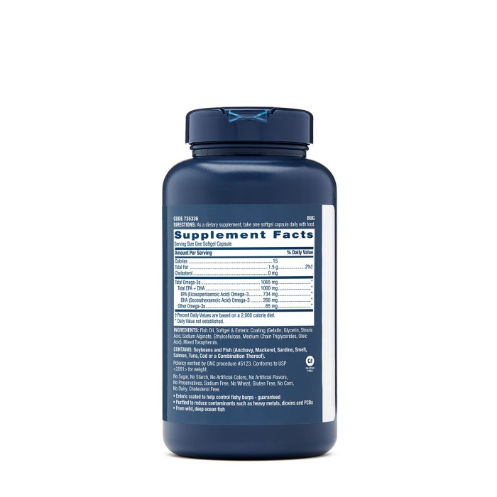 Gnc Triple Strength Fish Oil, Ulei De Peste 1000 Mg Omega 3 Epa Si Dha, 120 Cps Gnc Triple Strength Fish Oil, Ulei De Peste 1000 Mg Omega 3 Epa Si Dha, 120 Cps