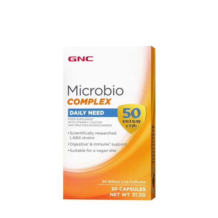 Gnc Microbio Complex Daily Need 50 Mil. Ufc, Probiotic Patentat Cu 50 Miliarde Culturi Vii, 30 Capsule Gnc Microbio Complex Daily Need 50 Mil. Ufc, Probiotic Patentat Cu 50 Miliarde Culturi Vii, 30 Capsule