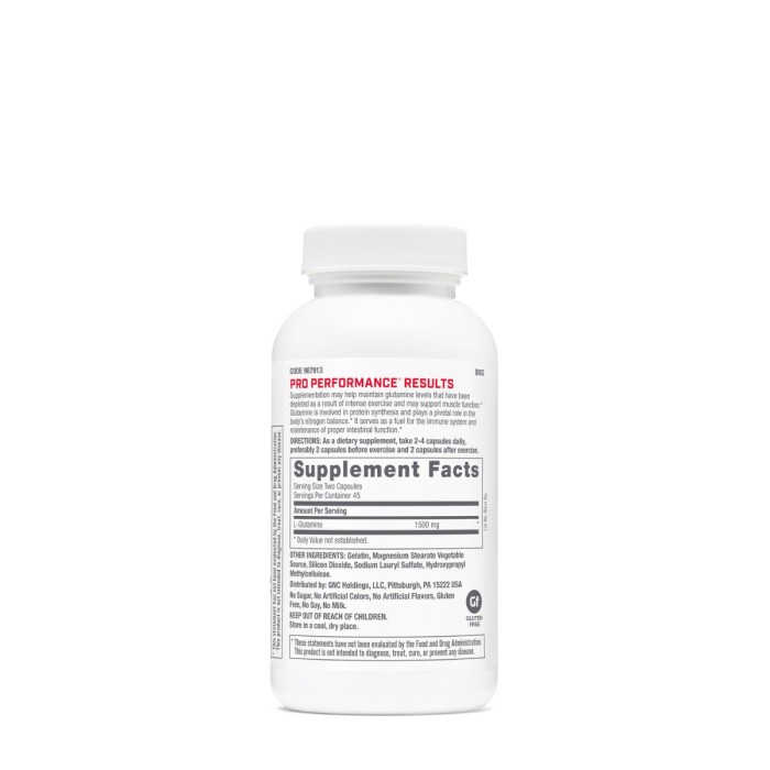 Gnc Pro Performance L-glutamine 1500 Mg, Glutamina, 90 Cps Gnc Pro Performance L-glutamine 1500 Mg, Glutamina, 90 Cps