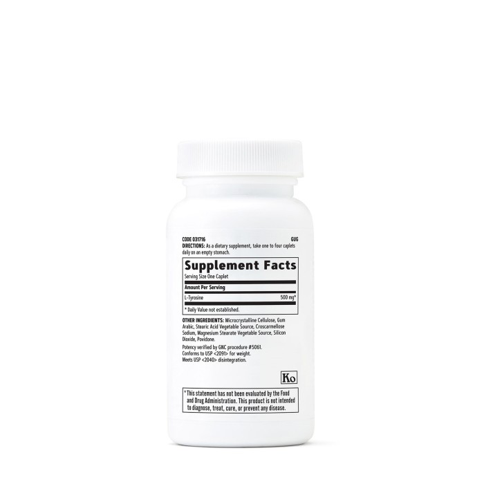 Gnc L-tyrosine 500 Mg, L-tirozina, 60 Tb Gnc L-tyrosine 500 Mg, L-tirozina, 60 Tb