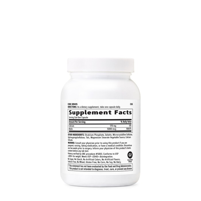 Gnc Biotin 5000 Mcg, Supliment Esential Pentru Par, Piele Si Unghii, 120 Cps Gnc Biotin 5000 Mcg, Supliment Esential Pentru Par, Piele Si Unghii, 120 Cps
