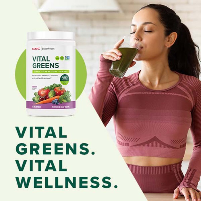 Gnc Superfoods Vital Greens Daily Superfoods Powder, Pudra Cu Super Alimente Verzi Cu Aroma De Fructe De Padure, 424.8 G Gnc Superfoods Vital Greens Daily Superfoods Powder, Pudra Cu Super Alimente Verzi Cu Aroma De Fructe De Padure, 424.8 G