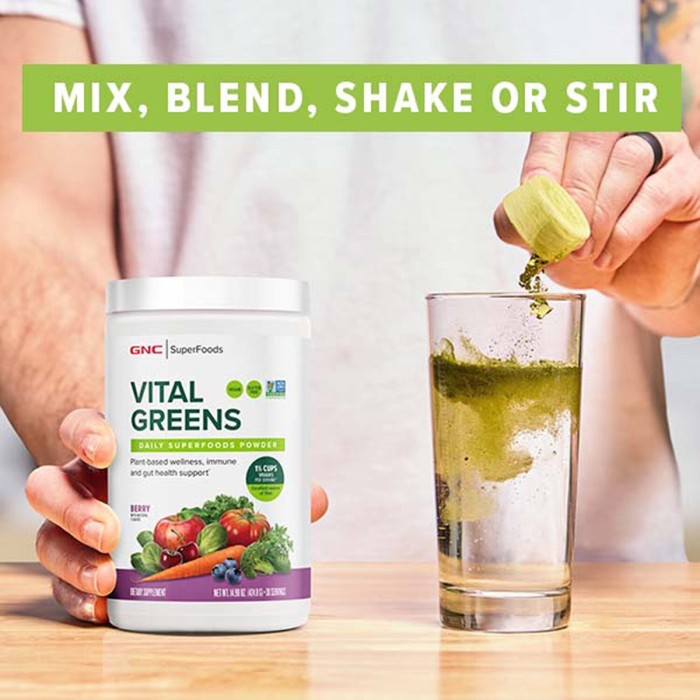 Gnc Superfoods Vital Greens Daily Superfoods Powder, Pudra Cu Super Alimente Verzi Cu Aroma De Fructe De Padure, 424.8 G Gnc Superfoods Vital Greens Daily Superfoods Powder, Pudra Cu Super Alimente Verzi Cu Aroma De Fructe De Padure, 424.8 G