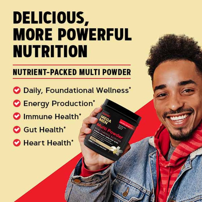 Gnc Mega Men Multi Powder, Pudra Cu Multivitamine, Proteine Si Verdeturi Cu Aroma De Vanilie, 465 G Gnc Mega Men Multi Powder, Pudra Cu Multivitamine, Proteine Si Verdeturi Cu Aroma De Vanilie, 465 G
