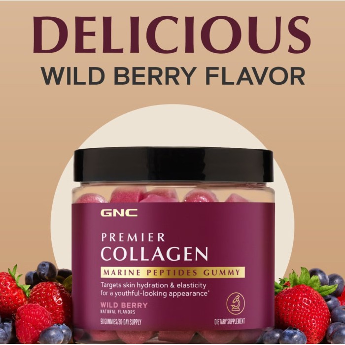 Gnc Premier Collagen Marine Peptides Gummy, Supliment Cu Peptide Marine Pentru Piele Si Par, Cu Aroma De Fructe De Padure Salbatice, 90 Jeleuri Gnc Premier Collagen Marine Peptides Gummy, Supliment Cu Peptide Marine Pentru Piele Si Par, Cu Aroma De Fructe De Padure Salbatice, 90 Jeleuri