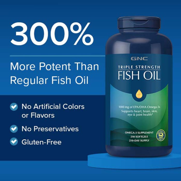Gnc Triple Strength Fish Oil, Ulei De Peste 1000 Mg Omega 3 Epa Si Dha, 60 Cps Gnc Triple Strength Fish Oil, Ulei De Peste 1000 Mg Omega 3 Epa Si Dha, 60 Cps