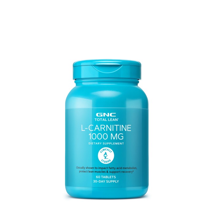 Gnc Total Lean L-carnitine, L-carnitina 1000 Mg, 60 Tb Gnc Total Lean L-carnitine, L-carnitina 1000 Mg, 60 Tb
