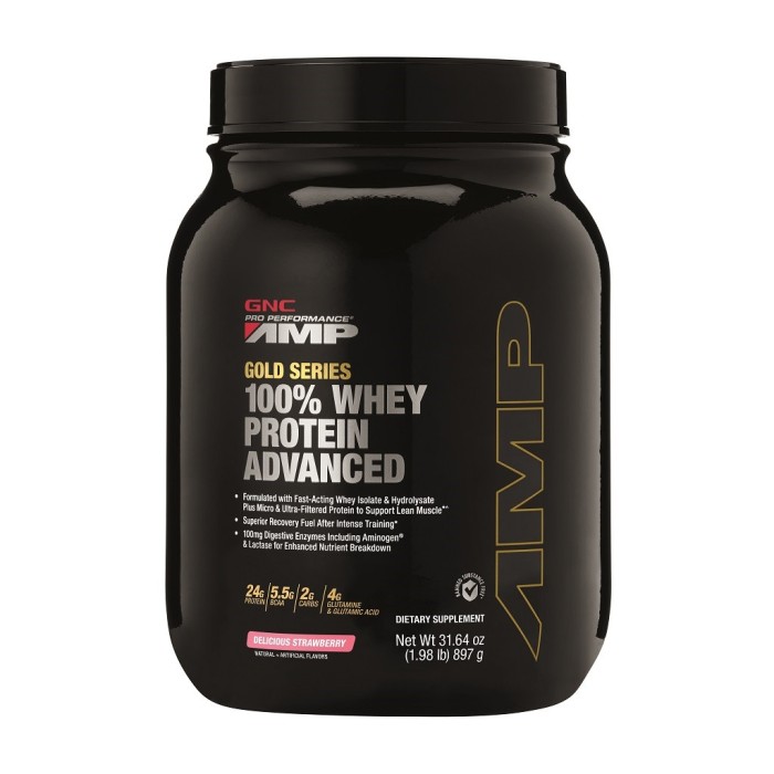 Gnc Amp Gold Series 100% Whey Protein Advanced, Proteina Din Zer, Cu Aroma De Capsuni, 897 G Gnc Amp Gold Series 100% Whey Protein Advanced, Proteina Din Zer, Cu Aroma De Capsuni, 897 G