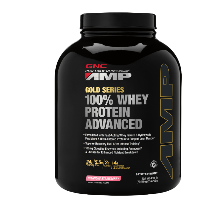 Gnc Pro Performance Amp Amplified Gold Series 100% Proteina Din Zer Advanced Cu Aroma De Capsuni, 2242.5g Gnc Pro Performance Amp Amplified Gold Series 100% Proteina Din Zer Advanced Cu Aroma De Capsuni, 2242.5g