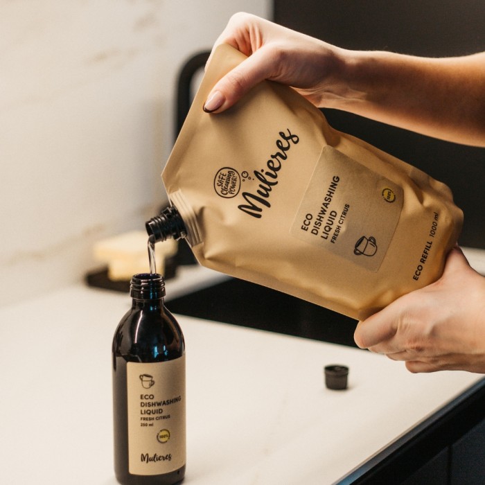 Refill Detergent lichid vase 99.7% ingrediente naturale Fresh Citrus (1000 ml), Mulieres