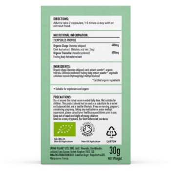 Organic Myco Beauty Chaga si Tremella 800 mg Pure Grade Extracts (60 capsule), MushroomsForLife