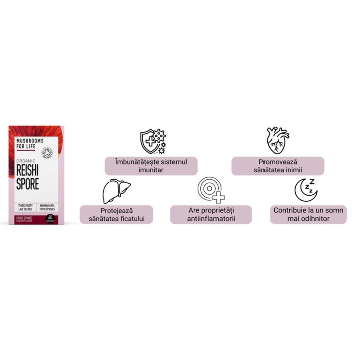 Organic Reishi Spore 800mg (60 capsule), MushroomsForLife de la Biom.ro. Online e mai simplu Organic Reishi Spore 800mg (60 capsule), MushroomsForLife de la Biom.ro. Online e mai simplu