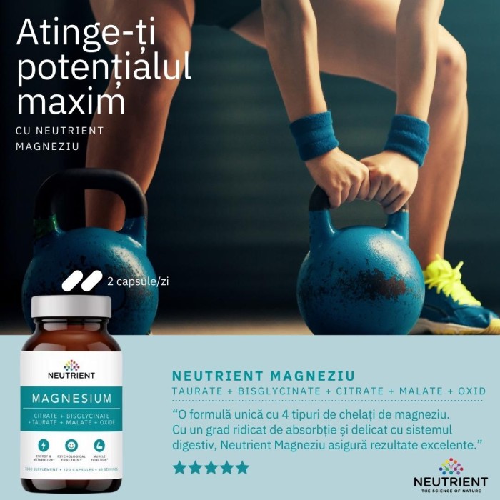 Magneziu (taurat, bisglicinat, citrat, malat, oxid)(120 capsule), Neutrient