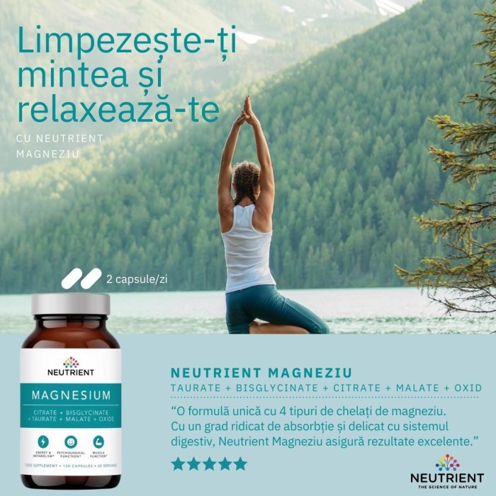 Magneziu (taurat, bisglicinat, citrat, malat, oxid)(120 capsule), Neutrient