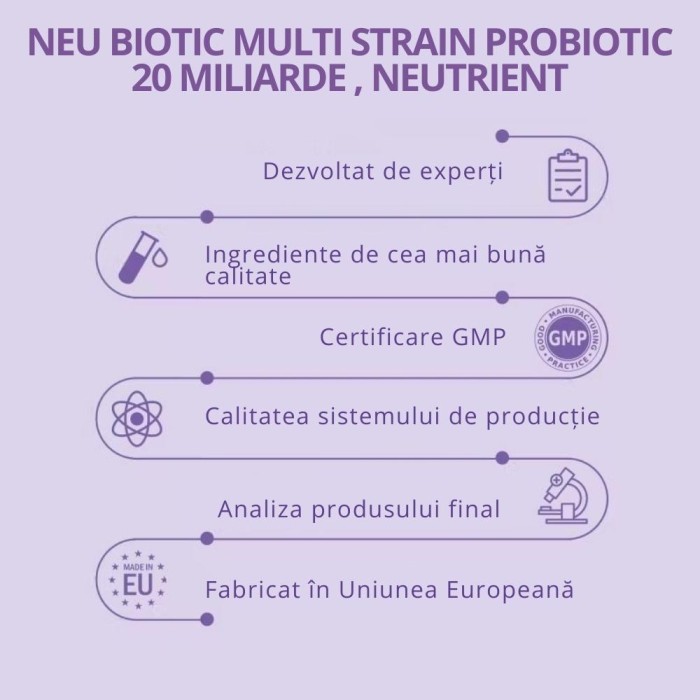 Neu Biotic Multi Strain Probiotic 20 miliarde (60 capsule), Neutrient