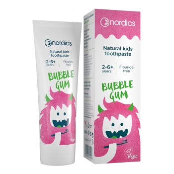 Pasta de dinti naturala pentru copii cu Bubble Gum (50 ml), Nordics Pasta de dinti naturala pentru copii cu Bubble Gum (50 ml), Nordics
