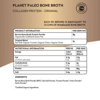 Organic Bone Broth proteina de colagen organic din supa de oase 225 grame (25 portii), Planet Paleo