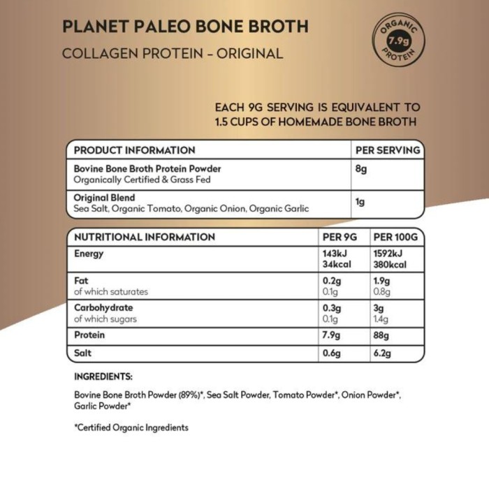 Organic Bone Broth proteina de colagen organic din supa de oase 225 grame (25 portii), Planet Paleo de la Biom.ro. Online e mai simplu