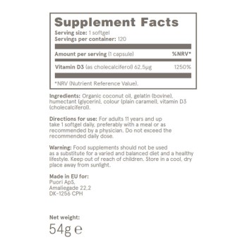 Puori Vitamina D3 2500UI (120 capsule), Puori Puori Vitamina D3 2500UI (120 capsule), Puori